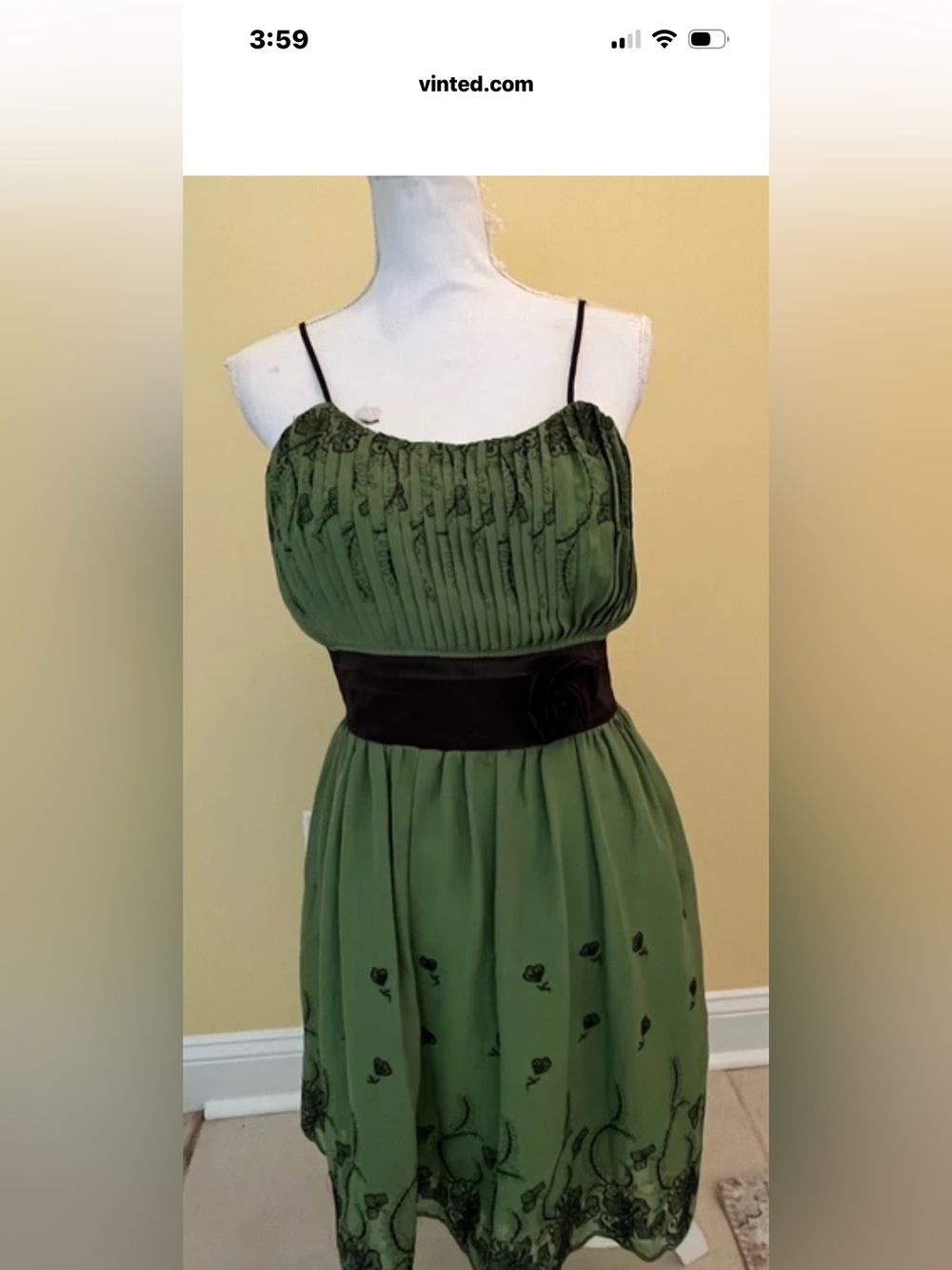 Party Dress…Aggie Olive Green Spaghetti Strap Dress with Black Waistband